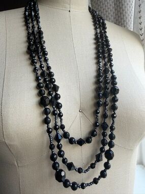 Fashion Black Faceted Multi-Strand Beaded Necklace with 3inch Extender